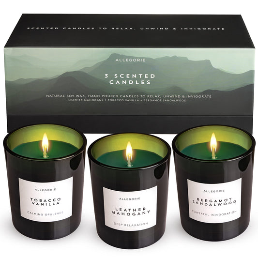Allegorie Bergamot Sandalwood candle close-up highlighting uplifting citrus notes