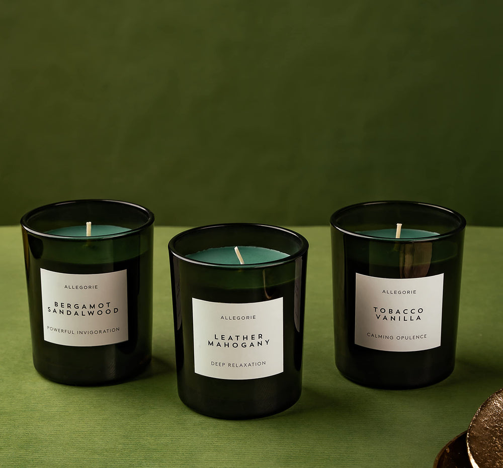Allegorie candle lid and label on premium packaging