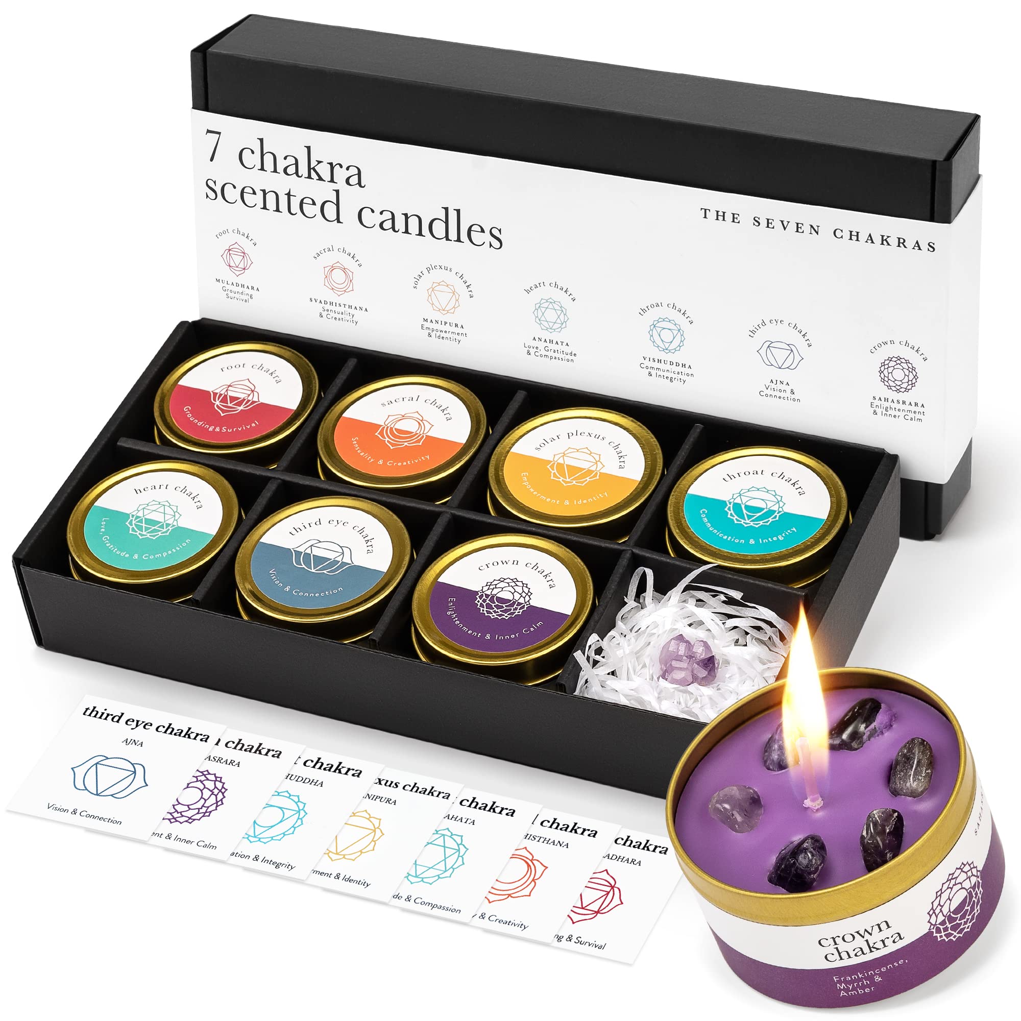 Allegorie Chakra Candle Box Set with seven candles and crystals for mindful ambiance