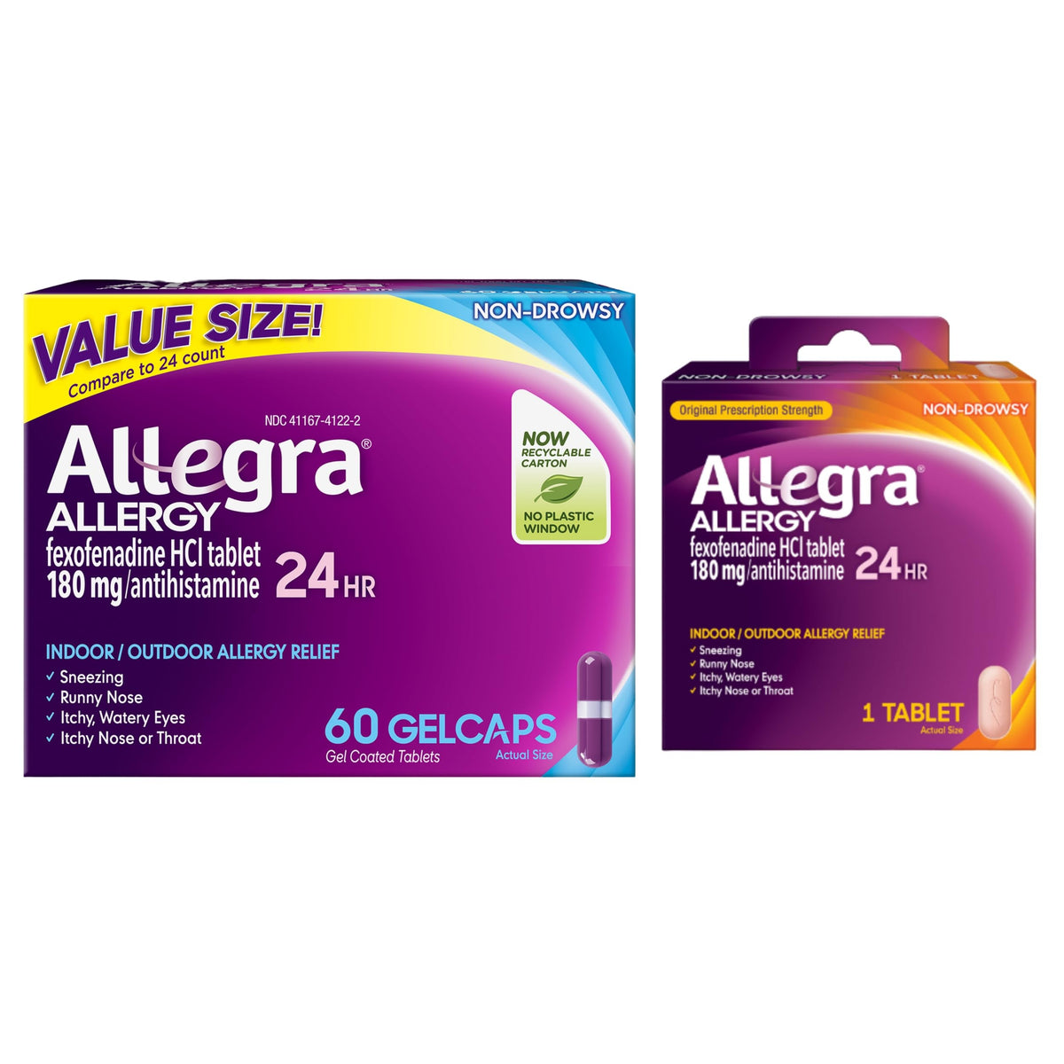 Allegra Adult 24-Hour Gelcaps bottle for all-day allergy relief