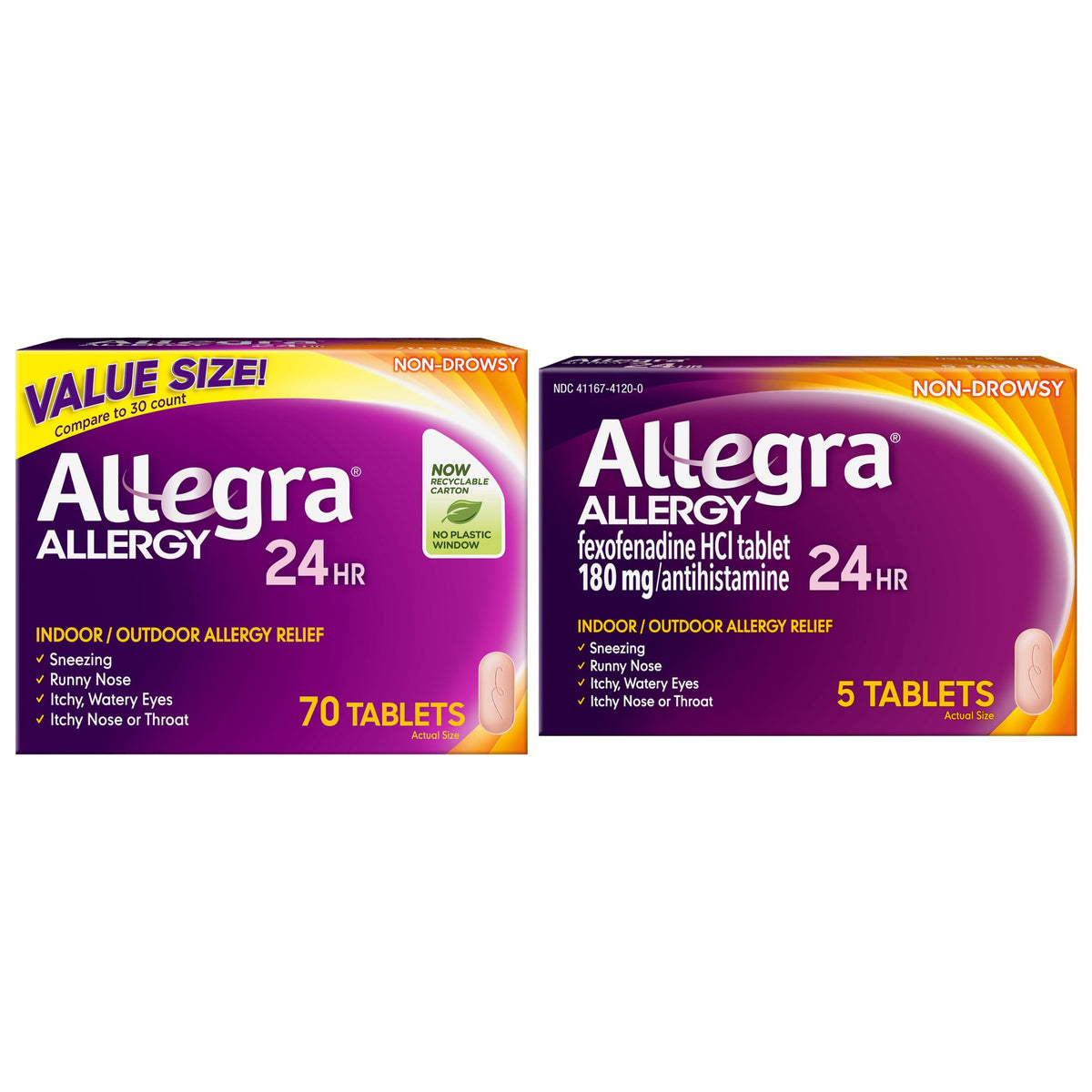 Allegra adult 24-hour relief tablets bottle label for all-day allergy support