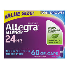 Allegra product line for indoor and outdoor allergies on display.