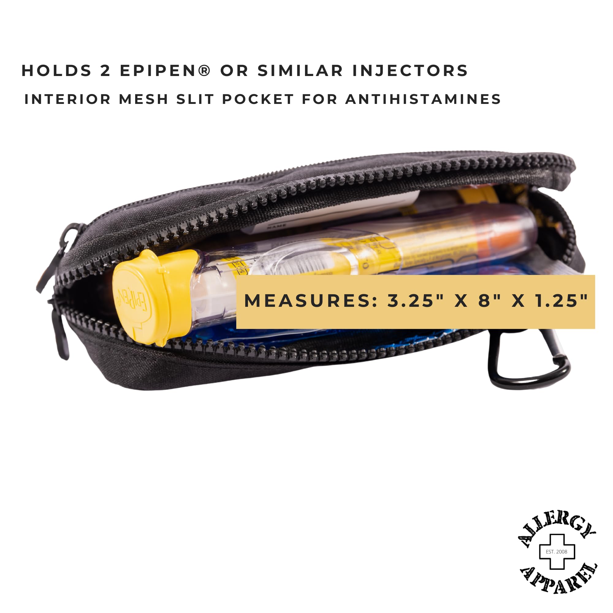 Allergy Apparel waist pack demonstrates hands-free carrying convenience.