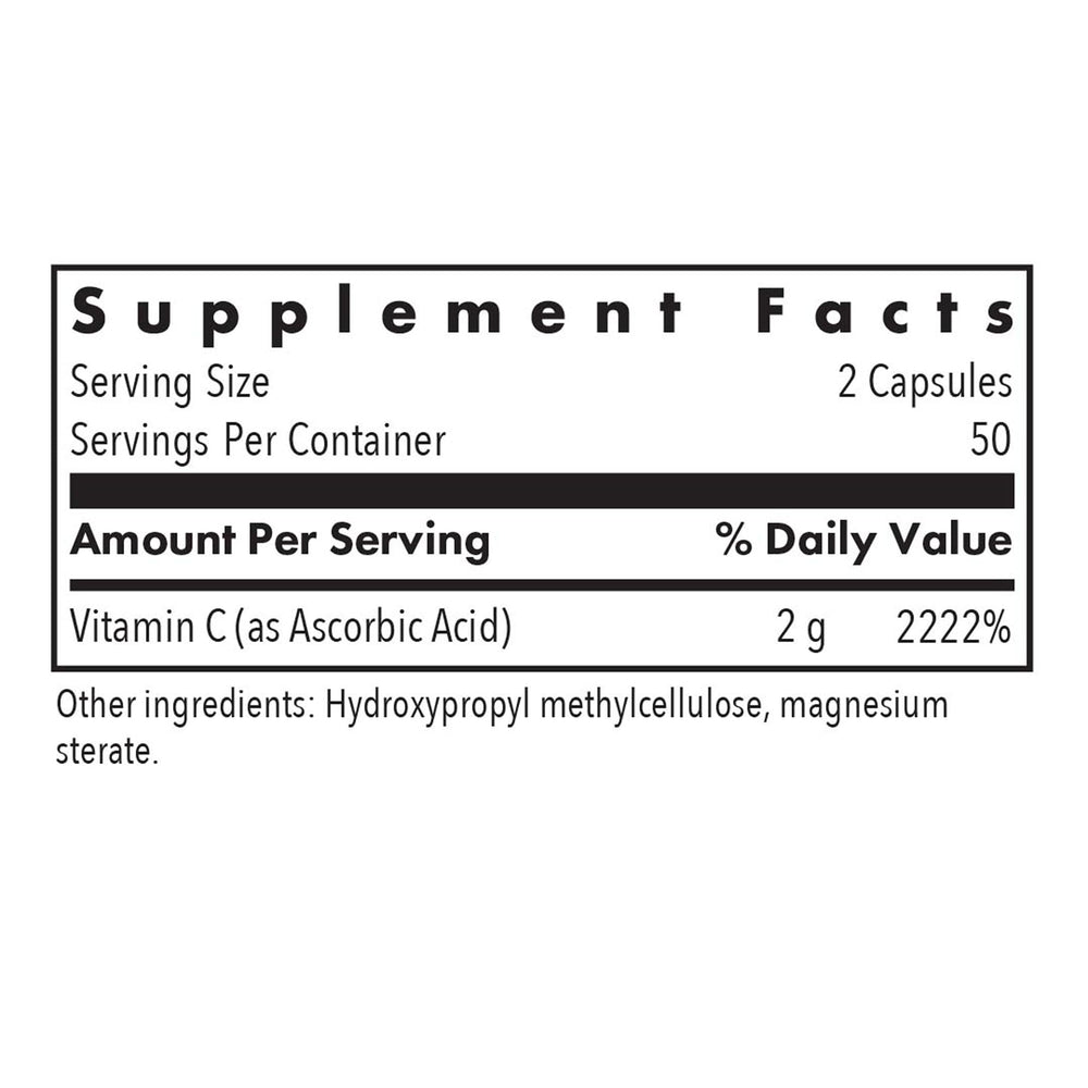 Allergy Research Group 1000mg vitamin C label highlights vegan capsules.