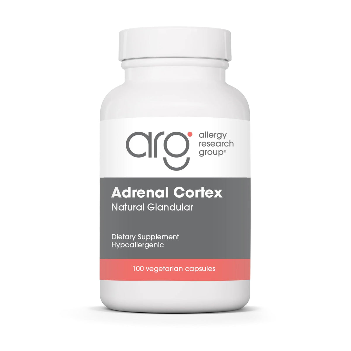 Allergy Research Group Adrenal Cortex bottle with capsules for daily use.