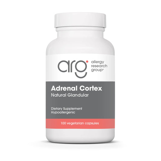 Allergy Research Group Adrenal Cortex bottle with capsules for daily use.