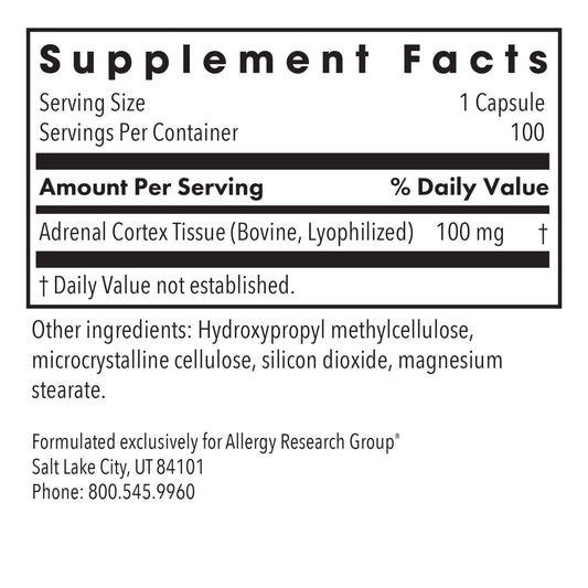 Allergy Research Group Adrenal Cortex capsules ready for ongoing wellness routines.