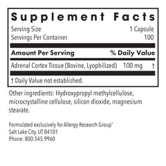Allergy Research Group Adrenal Cortex capsules ready for ongoing wellness routines.