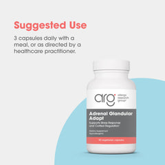 Allergy Research Group Adrenal Glandular Adapt label highlights adrenal tissue and B5 for energy metabolism