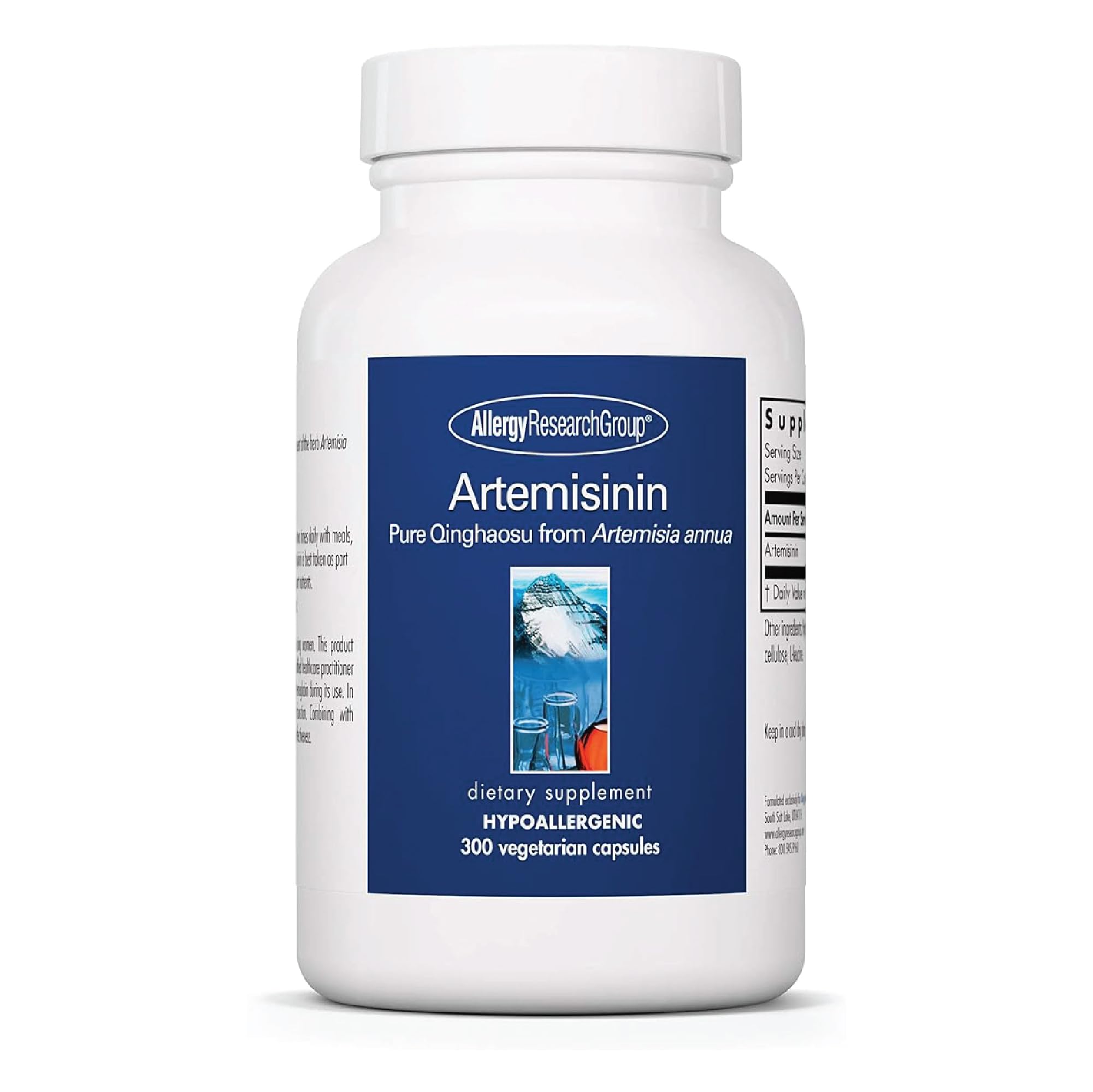 Allergy Research Group Artemisinin bottle pour shows 200 mg per serving for potential immune balance support.