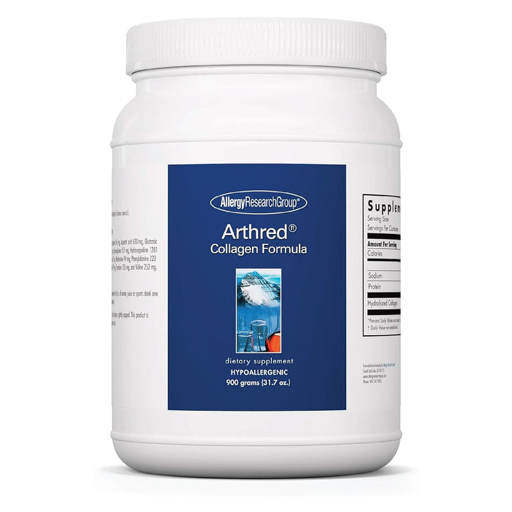 Allergy Research Group Arthred collagen powder bottle promotes healthy skin and joints.