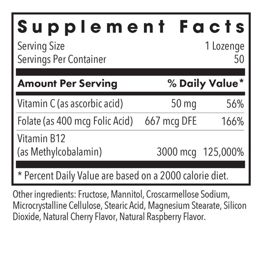 Allergy Research Group B12 folate combination lozenge highlights folate support for healthy cells.