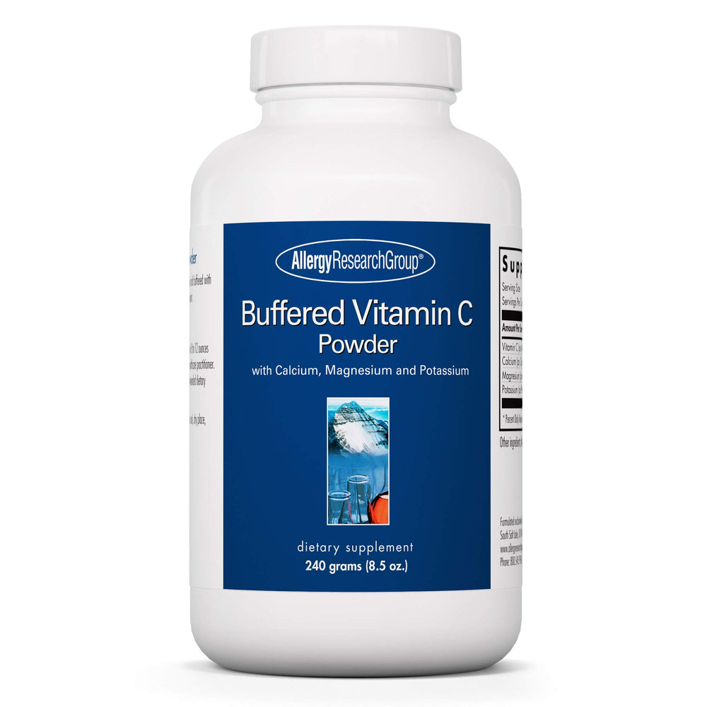 Allergy Research Group Buffered Vitamin C Powder bottle closeup for immune support