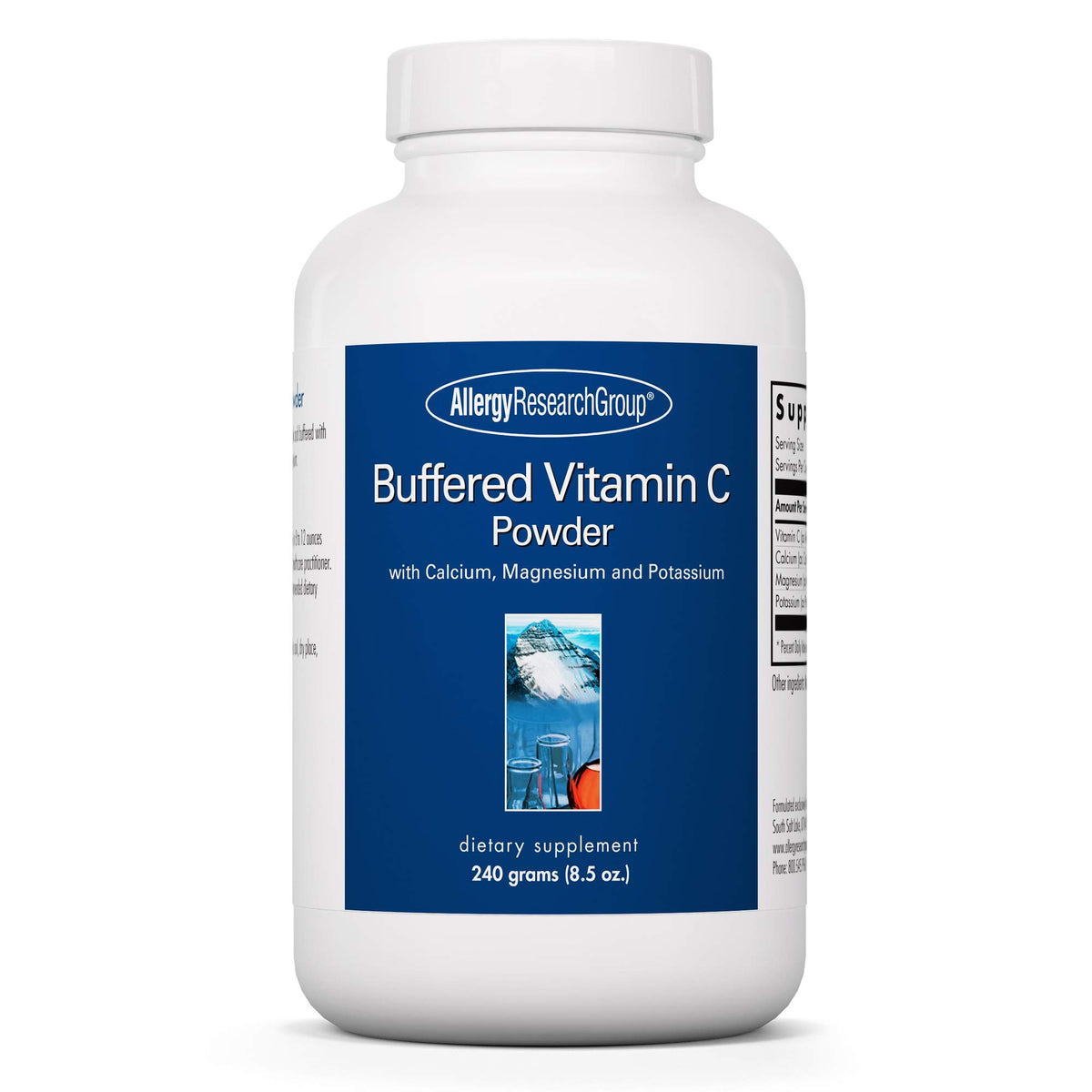 Allergy Research Group Buffered Vitamin C Powder bottle closeup for immune support