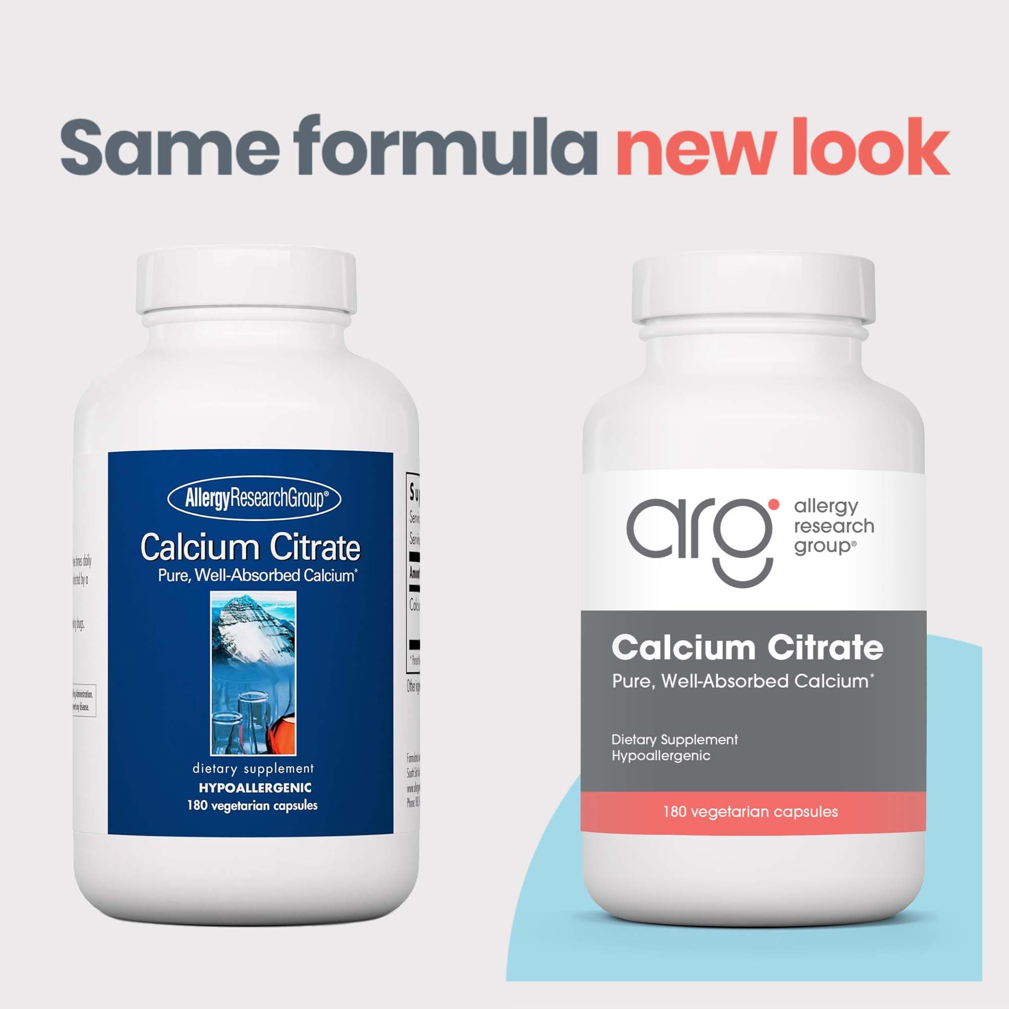 Allergy Research Group Calcium Citrate capsules close-up highlighting 150 mg calcium