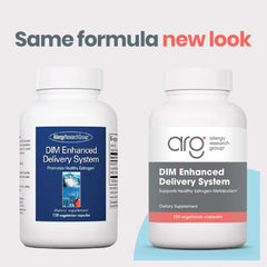 Allergy Research Group DIM capsules closeup showing vegetarian and soy-free formula.