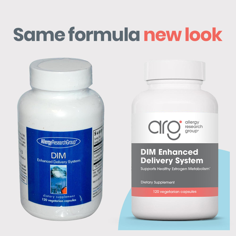 Allergy Research Group DIM vegetarian capsules close-up ready for daily use