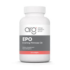 Allergy Research Group EPO bottle cap close-up showing convenient daily softgels