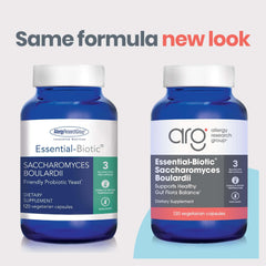 Allergy Research Group Essential-Biotic Saccharomyces Boulardii capsules arranged for daily use.