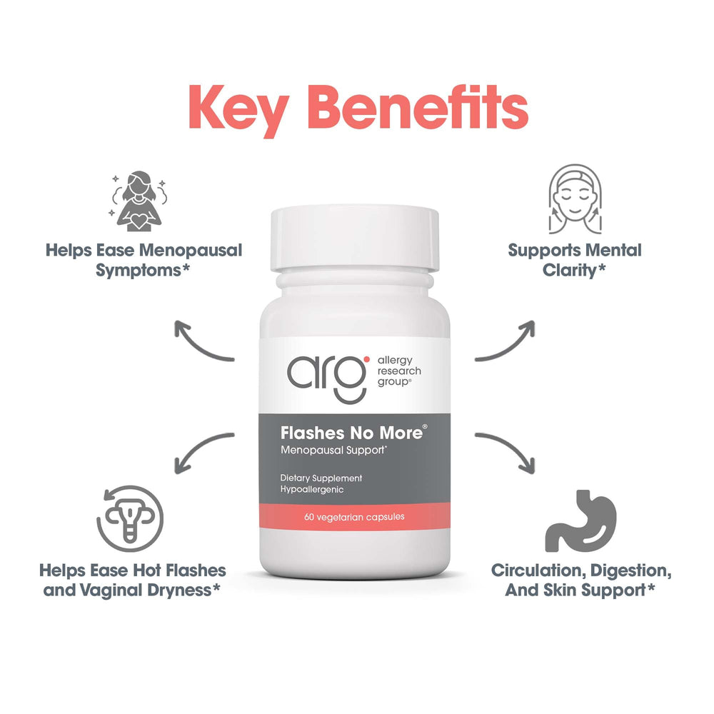Allergy Research Group Flashes No More capsules in hand for daily menopause support