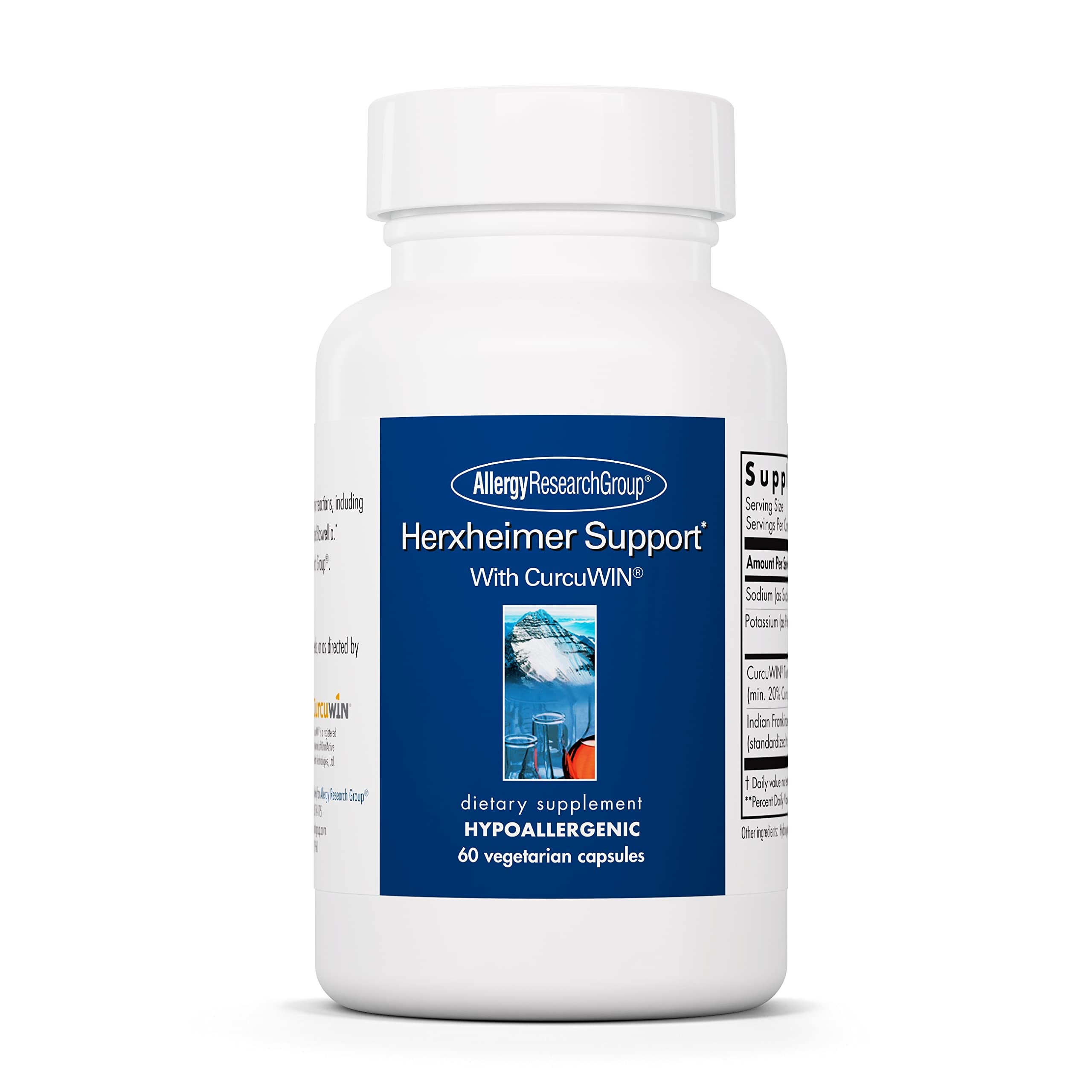 Allergy Research Group Herxheimer Support bottle highlights turmeric-boswellia for gentle detox.