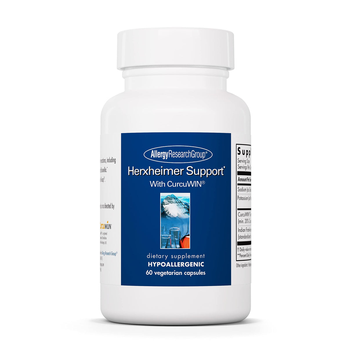 Allergy Research Group Herxheimer Support bottle highlights turmeric-boswellia for gentle detox.
