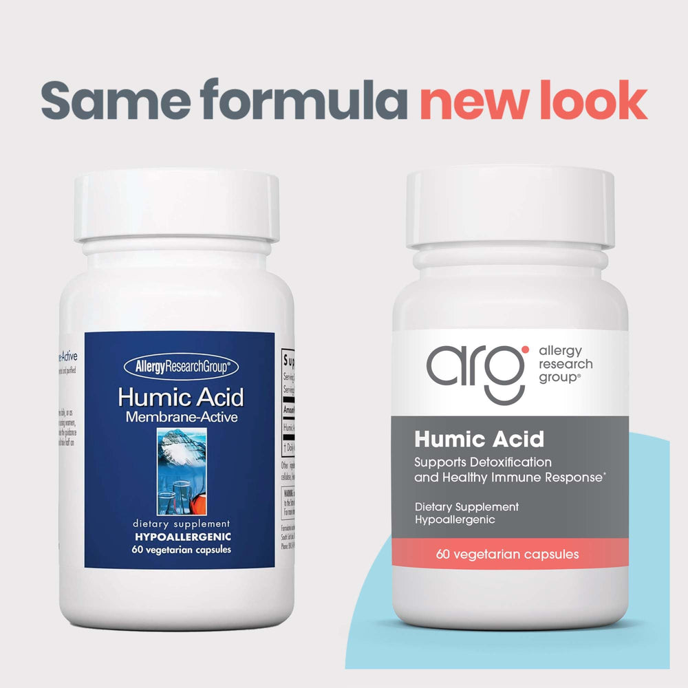 Allergy Research Group Humic Acid capsules close-up for convenient daily intake.