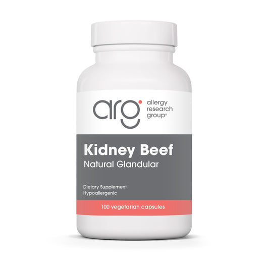 Allergy Research Group Kidney Beef Supplement bottle with 100-count capsules for daily use