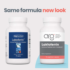 Allergy Research Group Lactoferrin capsules close-up highlights capsule form for daily use