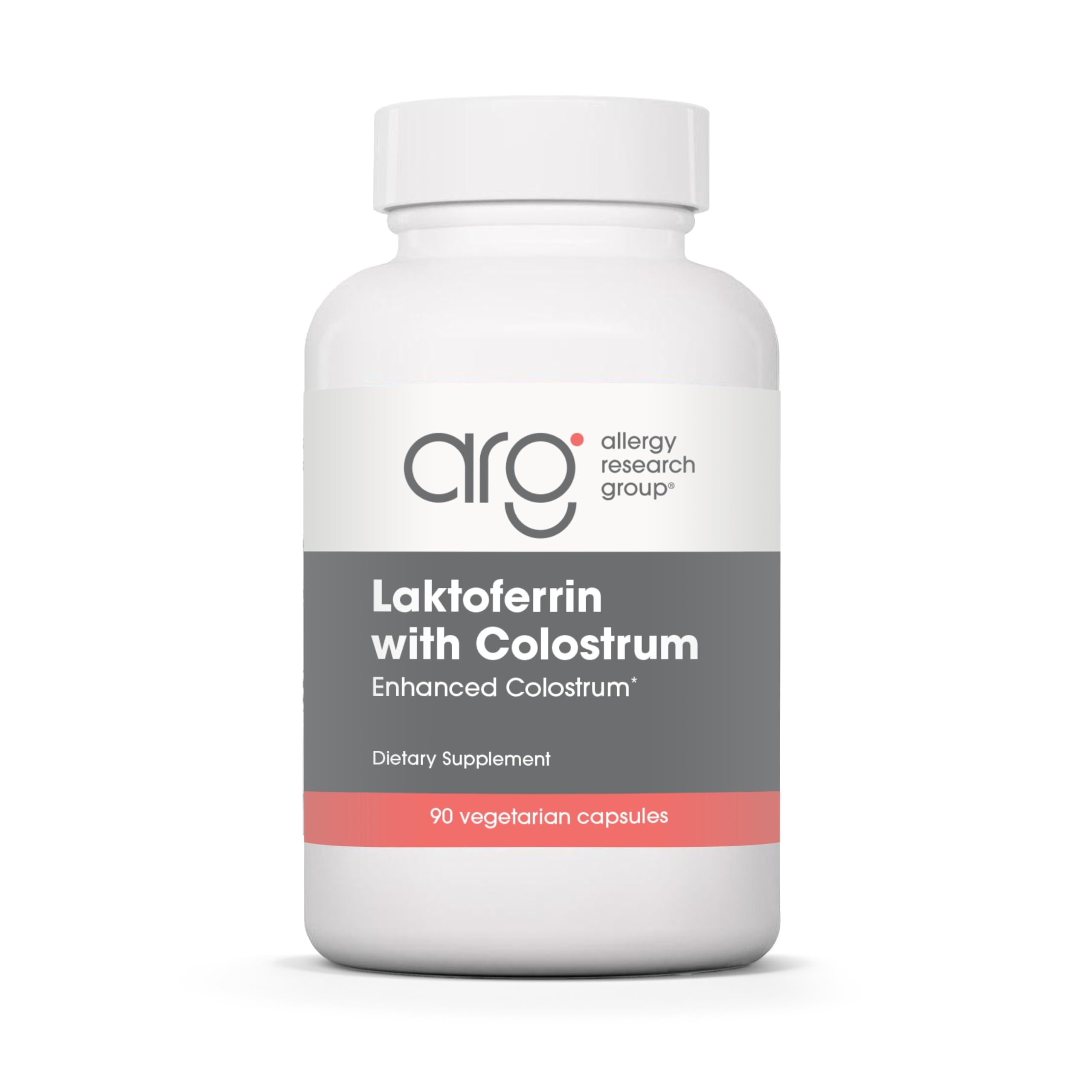 Allergy Research Group Laktoferrin bottle with capsules supports immune health.