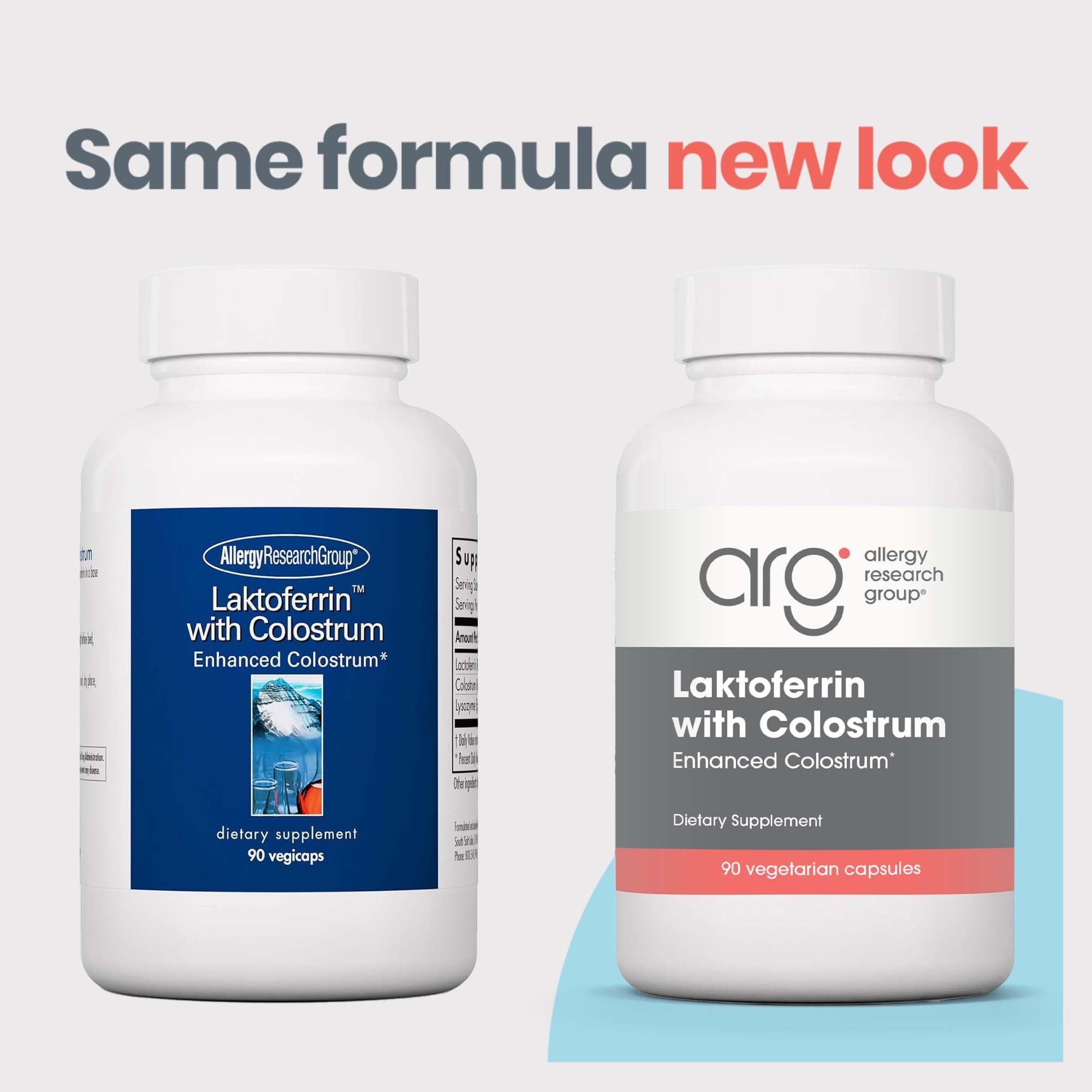 Allergy Research Group Laktoferrin label highlighting ingredients for clarity.