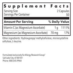 Allergy Research Group Magnesium Ascorbate label details with buffered formula information