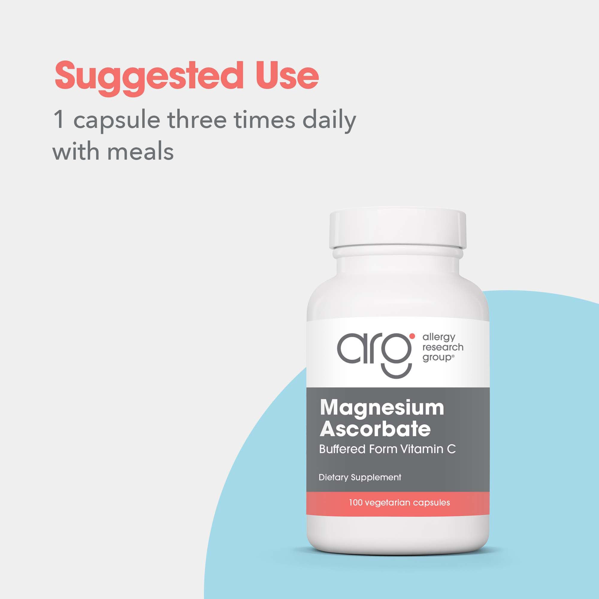 Allergy Research Group Magnesium Ascorbate pH information tile showing neutral pH details
