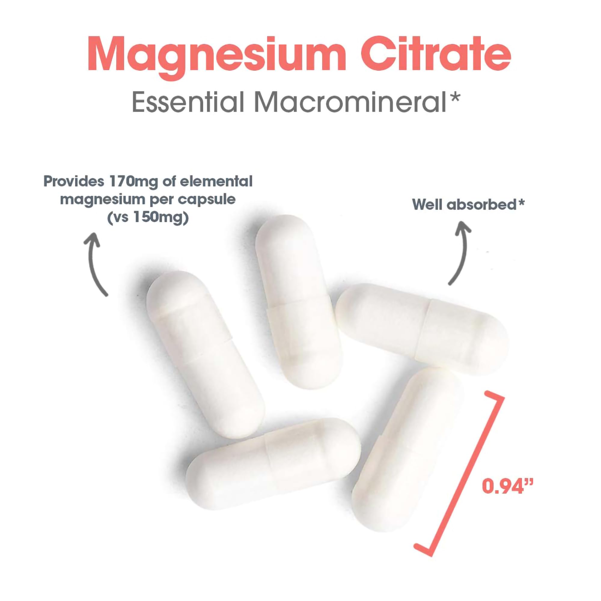 Allergy Research Group Magnesium Citrate label highlights 170 mg per serving