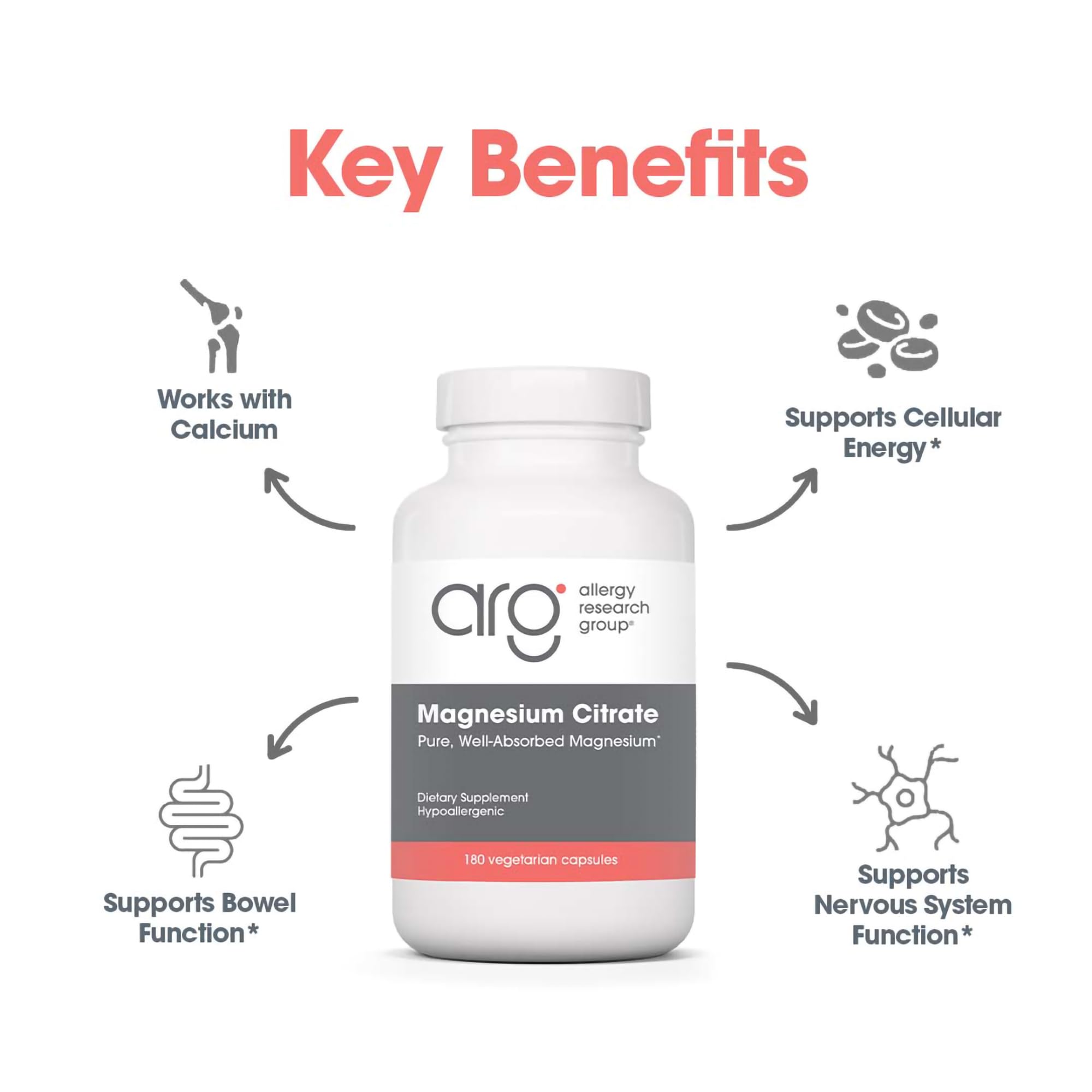 Allergy Research Group Magnesium Citrate bottle on kitchen counter during breakfast