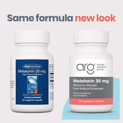 Allergy Research Group Melatonin bottle label with purity and ingredients.