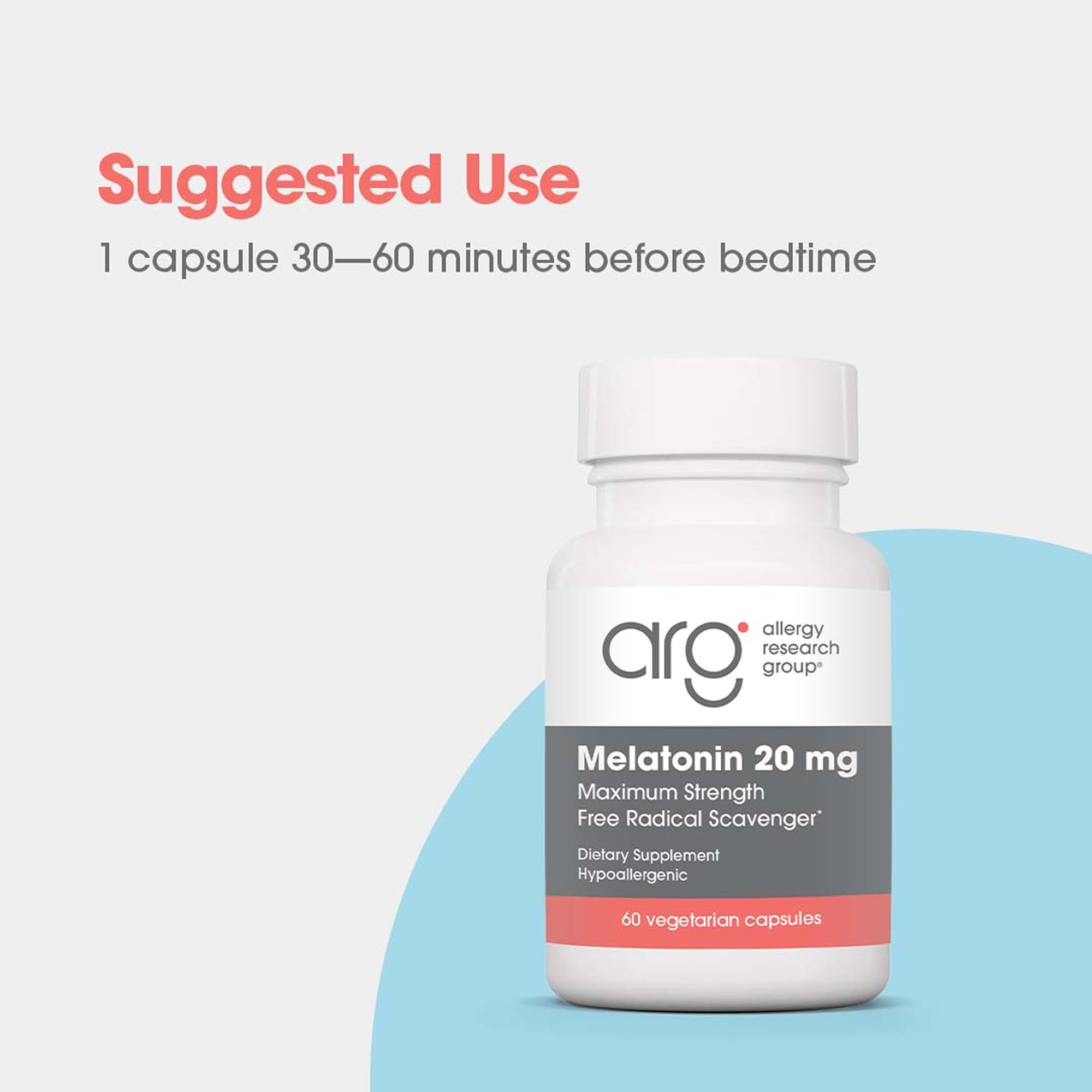 Allergy Research Group Melatonin bottle open for bedtime use.