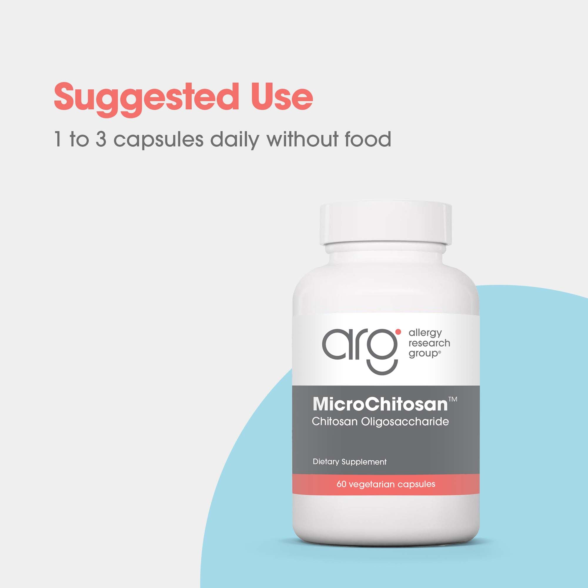 Allergy Research Group MicroChitosan bottle being poured for daily use.