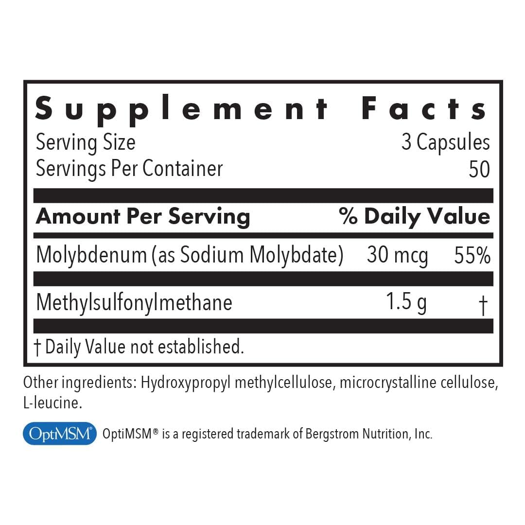 Allergy Research Group MSM capsules pour shows daily use and dosing.