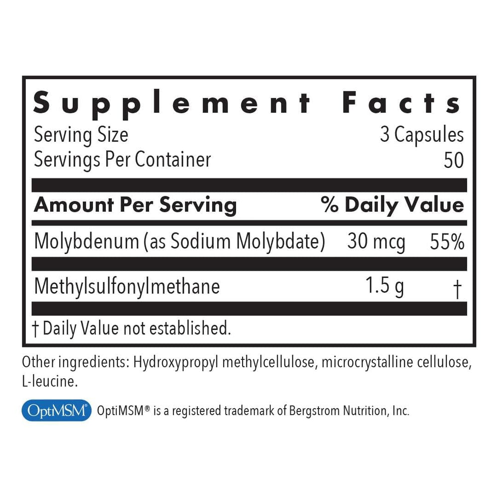 Allergy Research Group MSM capsules pour shows daily use and dosing.