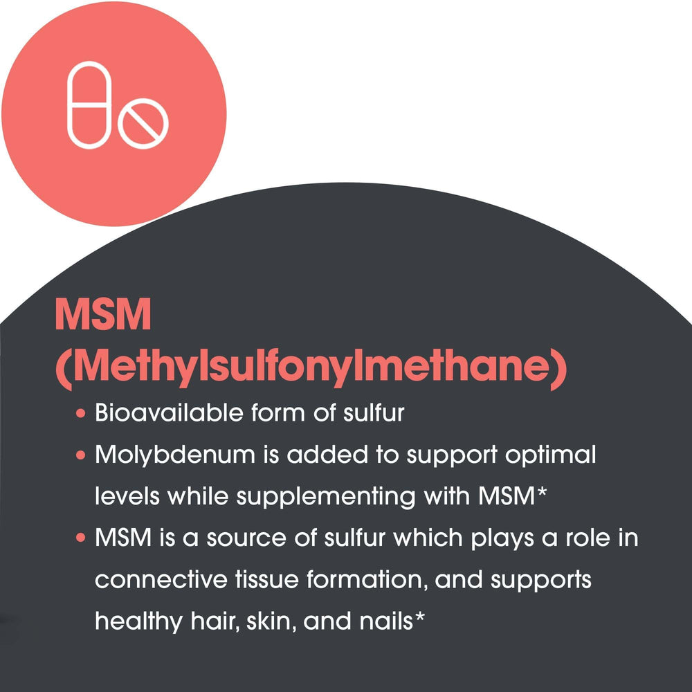 Allergy Research Group MSM powder scoop bottle enables easy measurement.