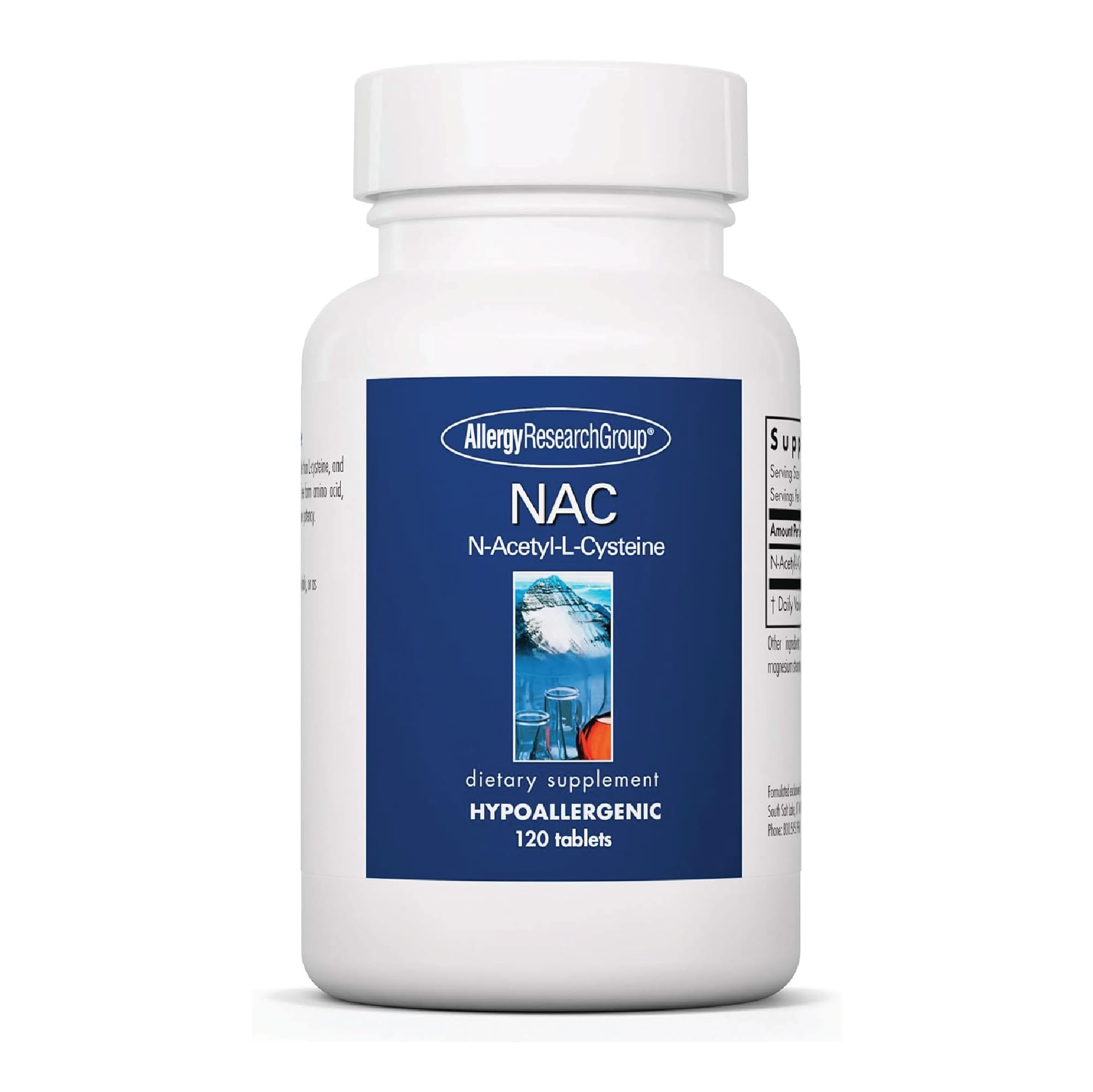 All allergy research group nac tablets front view showing hypoallergenic formula for daily immune support