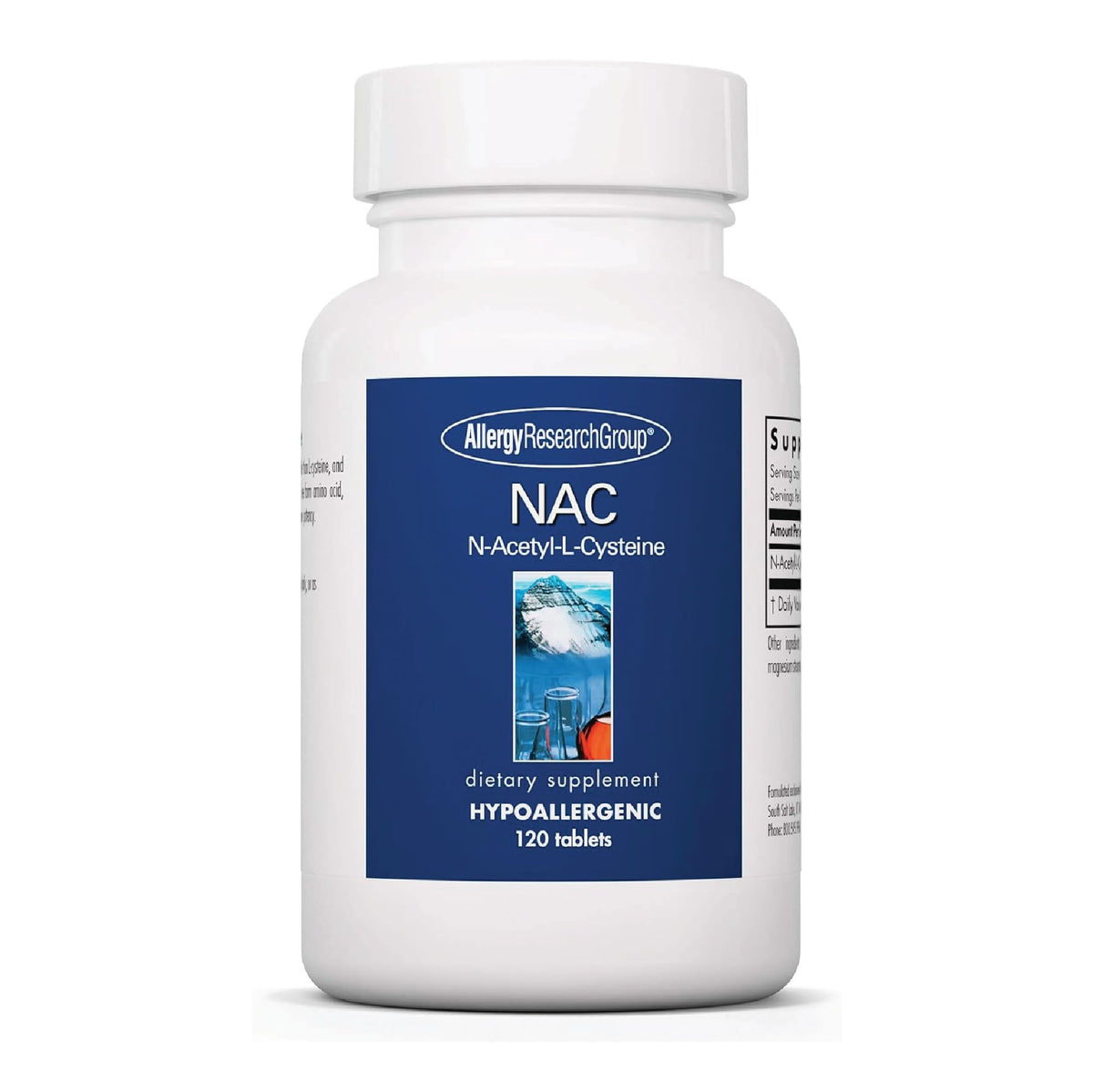 All allergy research group nac tablets front view showing hypoallergenic formula for daily immune support