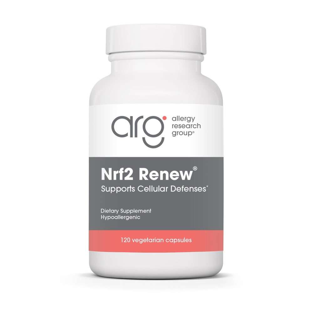 Allergy Research Group Nrf2 Renew bottle front with capsules for daily support