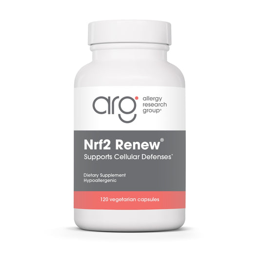 Allergy Research Group Nrf2 Renew bottle front with capsules for daily support