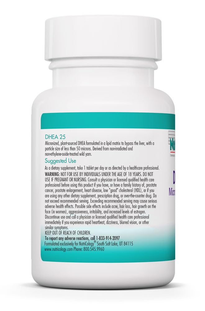 Allergy Research Group NutriCology DHEA hypoallergenic label communicates allergen-free formulation.