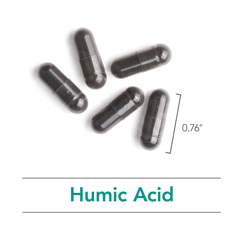 NutriCology Humic Acid gluten-free and dairy-free packaging note.