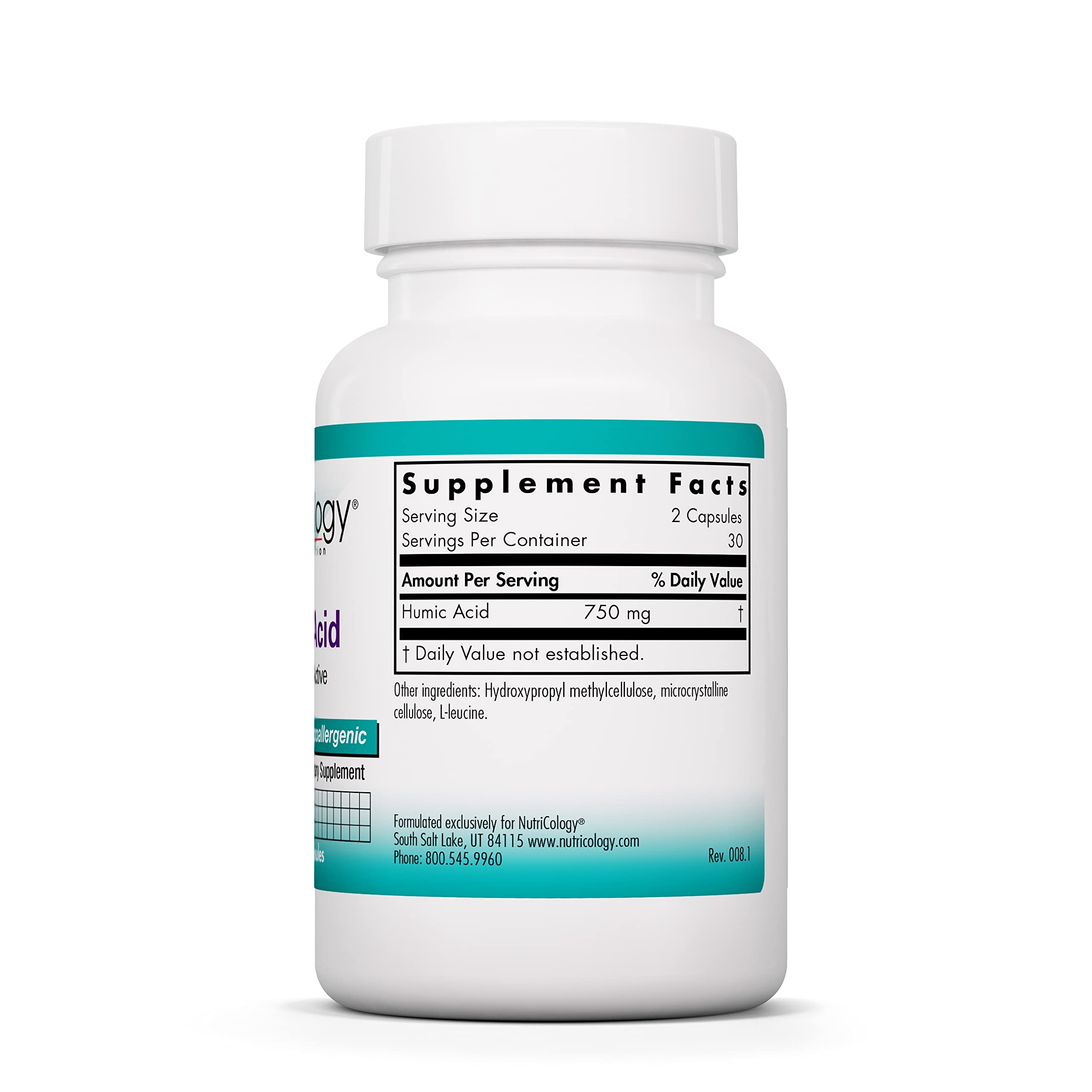 NutriCology Humic Acid label close-up highlighting membrane-active properties.