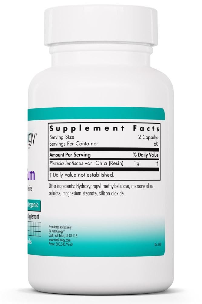 Allergy Research Group NutriCology mastic gum label packaging highlights allergen-free purity