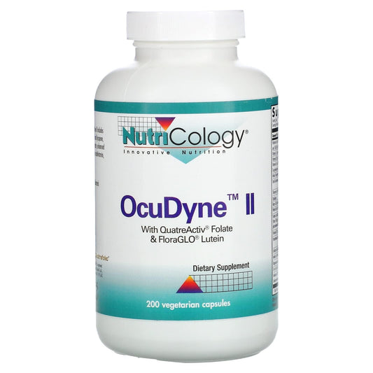 Allergy Research Group Nutricology Ocudyne II Vegicaps label shows herbal daily wellness blend.